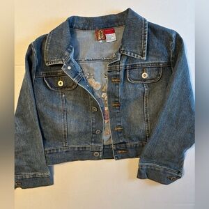 Boom Boom Jean jacket. Embroidered cropped button up. Size‎ M floral Y2K